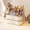 360 Rotating Stackable Clear Storage Drawers Vanity Organizer, Portable Makeup Storage Box for Countertop, Bathroom Bedroom Desk Cosmetic Display Cases, Ideal Gifts for Women (Cream white + 2 drawers) view 4