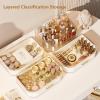 360 Rotating Stackable Clear Storage Drawers Vanity Organizer, Portable Makeup Storage Box for Countertop, Bathroom Bedroom Desk Cosmetic Display Cases, Ideal Gifts for Women (Cream white + 1 drawer) view 3