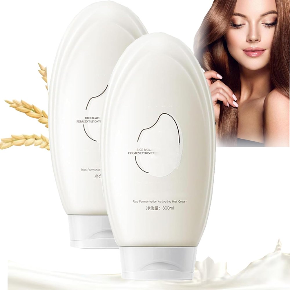 Rice Fermentation Essence Hair Cream, Fermented Rice Water Hair Mask, Rice Water Hair Mask, Rice Hair Mask for Frizzy and Damaged Hair, Moisturizing and Smooth Deep Conditioning Hair Mask (2 PCS)