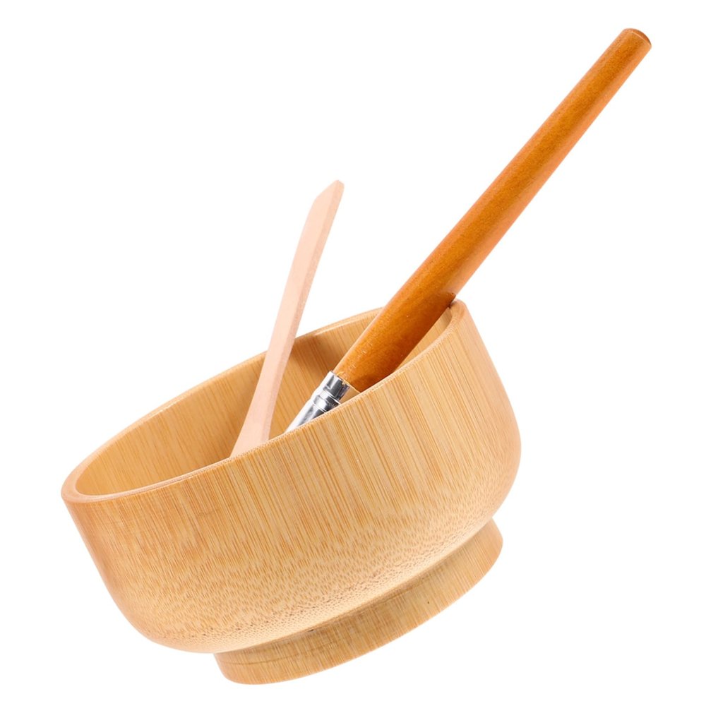 NOLITOY Wooden Mask Bowl Set Diy Facial Mask Tool Kit Reusable Mixing Bowl Spatula