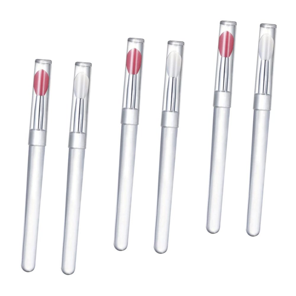 Baluue 6pcs Lidded Silicone Lip Brush for Lipstick Lip Application Portable Makeup Tool Dust Cover Easy to Use and Clean for Travel and Daily Makeup