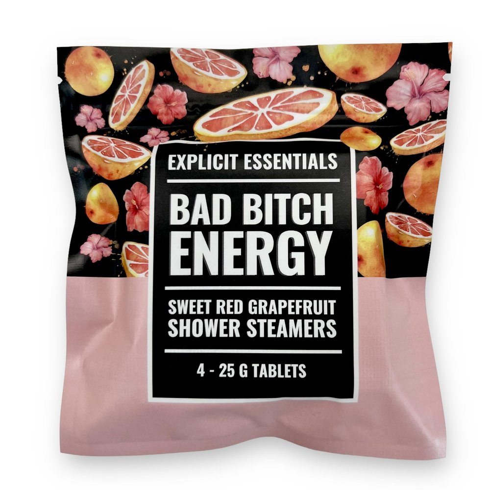 Explicit Essentials Bad B Energy Shower Steamers | Sweet Red Grapefruit Aromatherapy Shower Steamer Tablets (4 Pack) | Relaxation & Stress Relief Spa Gift for Self-Care, Christmas & Holidays