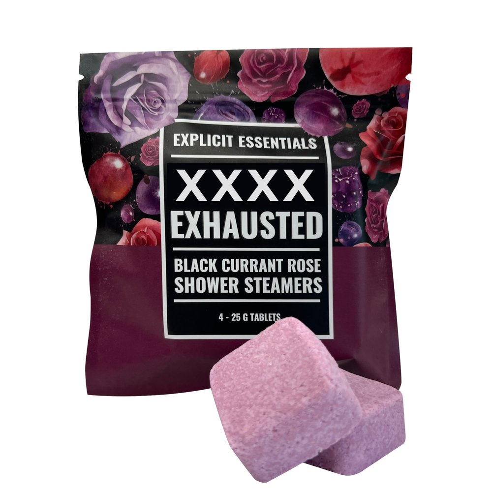 Explicit Essentials F Exhausted Shower Steamers | Black Currant Rose Aromatherapy Shower Steamer Tablets for Relaxation & Stress Relief | Spa Shower Gift for Self-Care, Birthdays, Christmas & Holidays