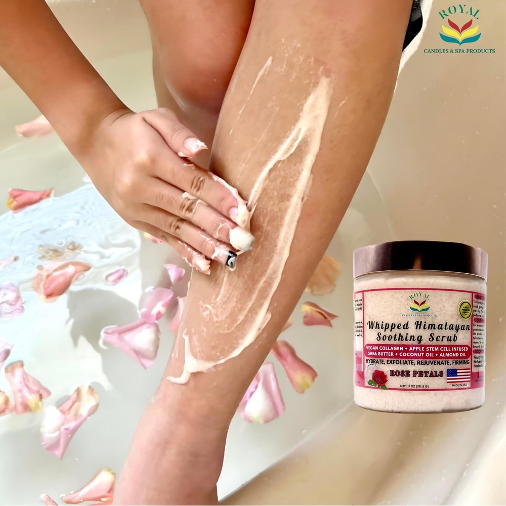 Whipped Himalayan Soothing Scrub, Vegan Collagen, Apple Stemp Cells, Shea Butter, Coconut oil, Almond oil for Dry and Sensitive Skin