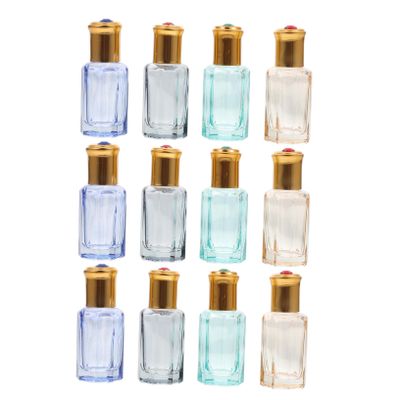 12pcs Glass Roller Bottles Gemstone Caps Essential Oil and Perfume Containers Leak Small Cosmetic Vials for Travel and Organization Random Color