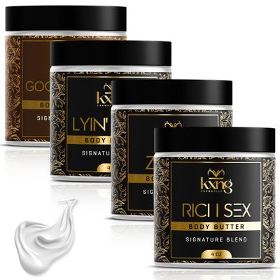 KXNG Cosmetics Luxury Shea Body Butter (Pack of 4) | Ultra-Nourishing Body Cream for Men & Women with Shea, Cocoa, Mango & Coconut Oil | Deep Moisture for All Skin Types | 4oz Each
