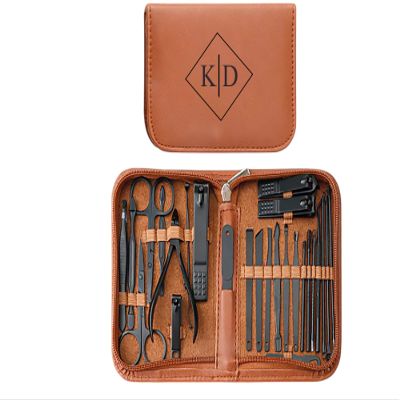 26 Piece Personalized Leatherette Travel Manicure Set, Stainless Steel