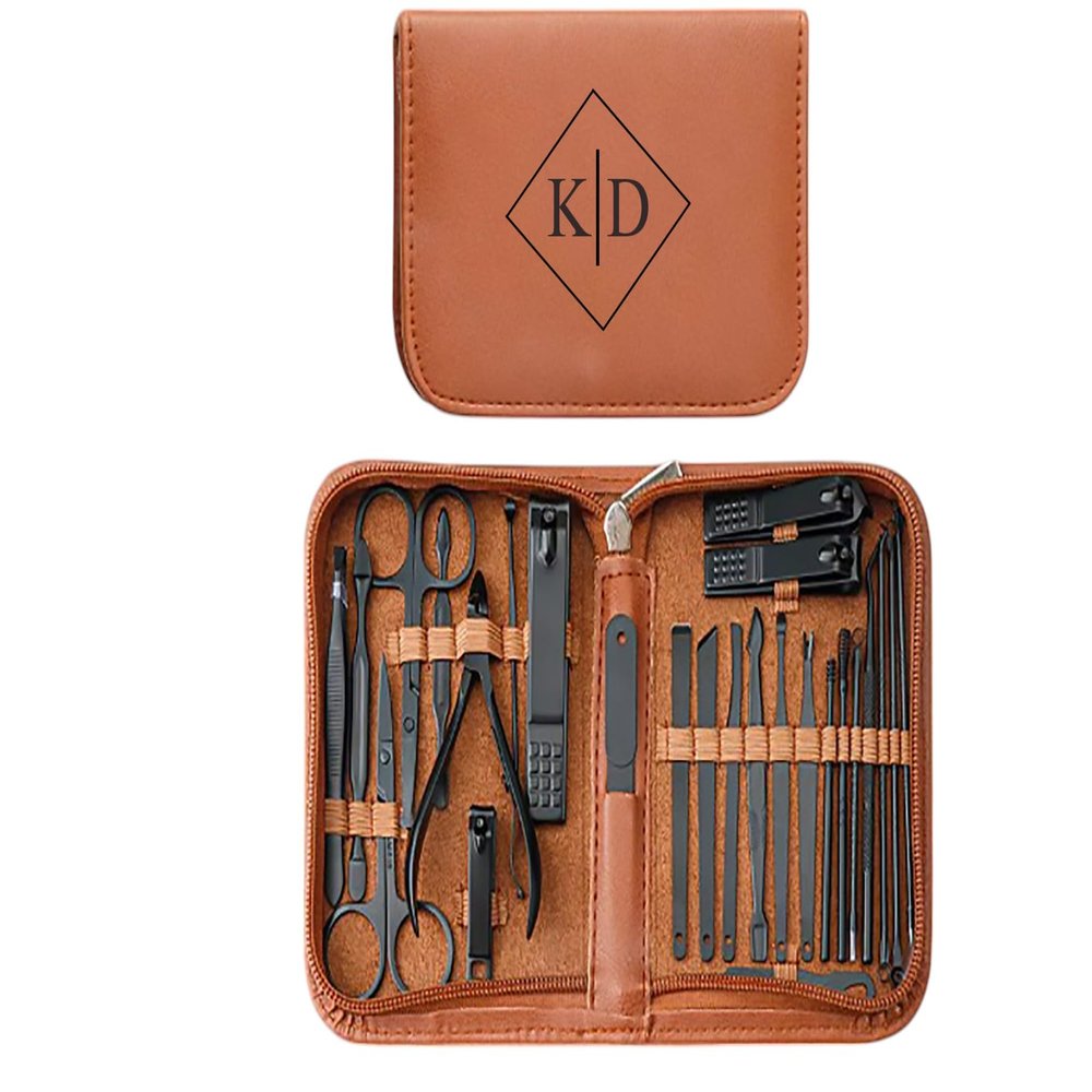 26 Piece Personalized Leatherette Travel Manicure Set, Stainless Steel