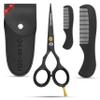 FABINOC Beard and Mustache Scissors for Men 5" with 2 Combs & Pouch  German Quality Stainless Steel Hand-Forged Grooming Scissors for Facial Hair Trimming (Black) view 1
