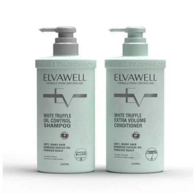 Elvawell White Truffle Oil Control Shampoo, Extra Volume Conditioner, 500mL each, Soft, Shiny Hair