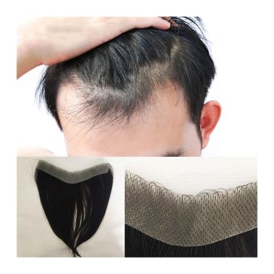 Men's Baldness Cover Wig Men's Toupee Toupee Real Human Hair Frontal Hairpiece with Soft Thin Skin PU Base V-Shape Front Toupee Natural Hair Replacement System Men's Daily Travel Wig(2.5cm x 16cm)