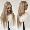 13x6 Ash Blonde Highlight Lace Front Wig Human Hair 20 Inch Straight Ash Brown to Blonde Balayage Wig Human Hair 180% Density Glueless Ombre Brown to Platinum Highlights HD Lace Wigs for Women view 2