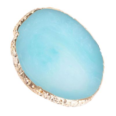Resin Nail Art Palette, Gold Hem Trim Agate Texture Mixing Display Board for Nail Salon, Round Palette for Makeup, Delicate Finish, Art Color Mixing Palette Painting Tray (Blue)