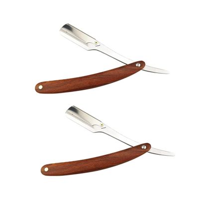 Healeved 2pcs Vintage Metal Manual Barber for Men Straight Shaving Easy-open Guard for Beard and Hair for Barber Shops and Home Use