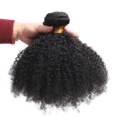 Hair Bundles Afro Kinky Curly Bundles Human Hair for Black Women Natural Fluffy Hair Extensions Afro Curly Weave Bundles Natural Color Weave Bundles(12 inches)