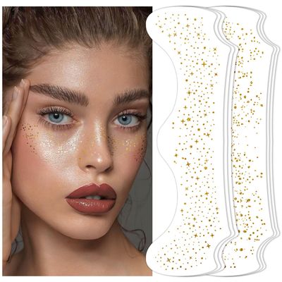 24 PCS Glitter Freckles Face Tattoos Face Glitter Makeup Speckles Patches, Halloween Tattoos Cosplay Party Makeup Accessories for Women Girl, Cosmetic Glitter for Face