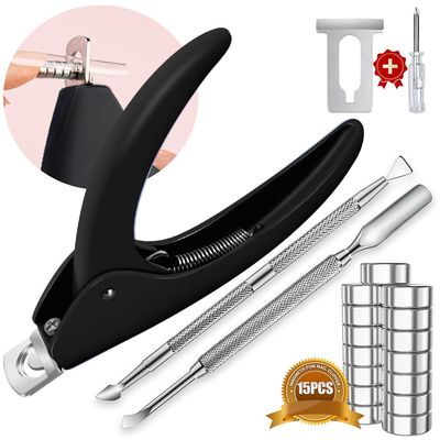 Acylic Nail Clippers and Cuticle Pusher, Black Adjustable Nail Clippers with Magnets Sizers for Acrylic Nails and 2PCS Silver Metal Cuticle Pusher