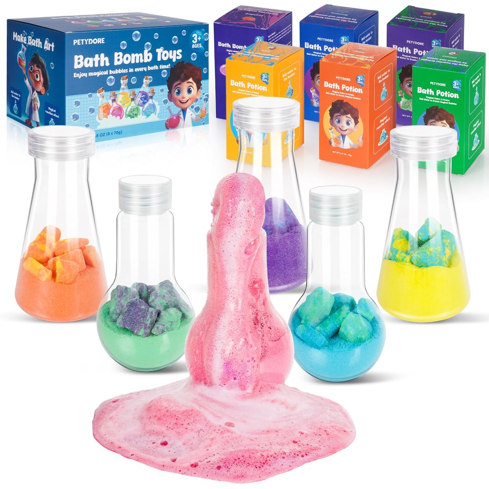 Bath Bomb Potion for Toddlers & Kids, 6-Pack Non-Toxic - Colorful Fizzy Fun - Interactive Bubble Bath Toy, Fun Science Bath Toys with a Colorful Foams & Bubbles Eruption