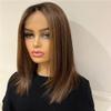 oulaer Chocolate Brown Highlights Caramel Dark Brown Roots Short Bob Straight Lace Front Wig Human Hair Pre Plucked 13x4 HD Lace Front Wig Natural Hairline Brazilian Remy Hair 150% Density 14Inch view 3