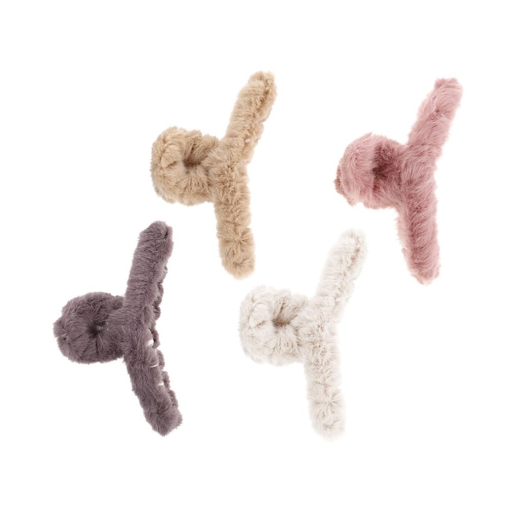 NULYLU 4pcs Fluffy Plush Hair Claw Clips for Girls Unique Non-slip Hair Styling Clips Soft and Comfortable Hold for Long Curly Straight Accessories for Daily Use