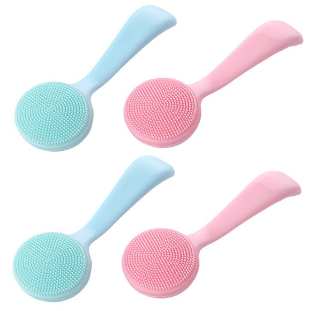 4 Pack Silicone Manual Facial Cleansing Brush,Skin Friendly Soft Bristles Waterproof Face Scrubber Exfoliating Brush for Women and Men Blackheads Makeup Residues Removal(Blue & Pink)