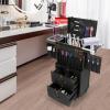 AOIDFOA Rolling Train Makeup Box With Lock 4 Layer Work Cart, Hair Cart Cosmetics Cart Salon Cart With Hair Dryer Holder (Black) view 3