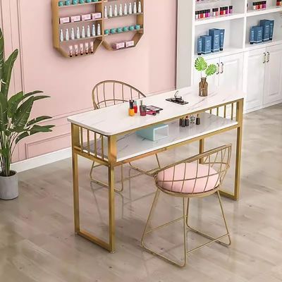 FENOKD Simple Manicure Table, Marble Texture Nail Desk for Nail Tech, Nail Desk with Open Shelves, Professional Nail Salon Desk for Manicure Store, Beauty Salon Workstation (B 80cm)