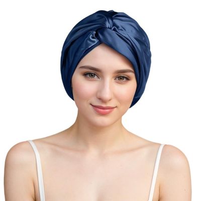 100% Mulberry Silk Bonnet for Women Hair Care, Grade 6A Silk Sleeping Cap - Stay On All Night Hair Wrap for Sleeping (Navy Blue/04, One Size-Medium)