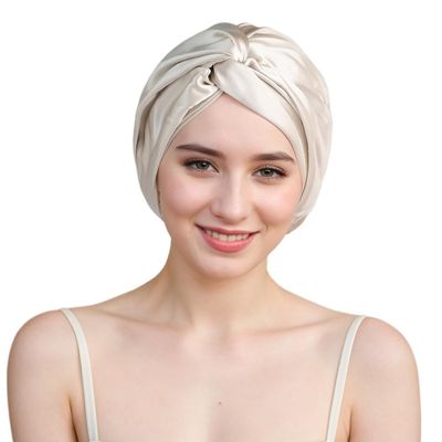 100% Mulberry Silk Bonnet for Women Hair Care, Grade 6A Silk Sleeping Cap - Stay On All Night Hair Wrap for Sleeping (Khaki/ 01, One Size-Medium)