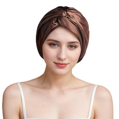 100% Mulberry Silk Bonnet for Women Hair Care, Grade 6A Silk Sleeping Cap - Stay On All Night Hair Wrap for Sleeping (Coffee/05, One Size-Medium)