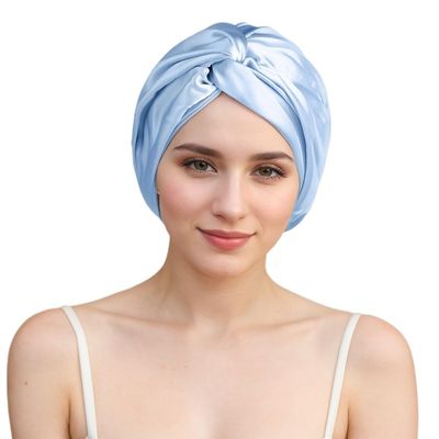 100% Mulberry Silk Bonnet for Women Hair Care, Grade 6A Silk Sleeping Cap - Stay On All Night Hair Wrap for Sleeping (Ocean Blue/12, One Size-Medium)