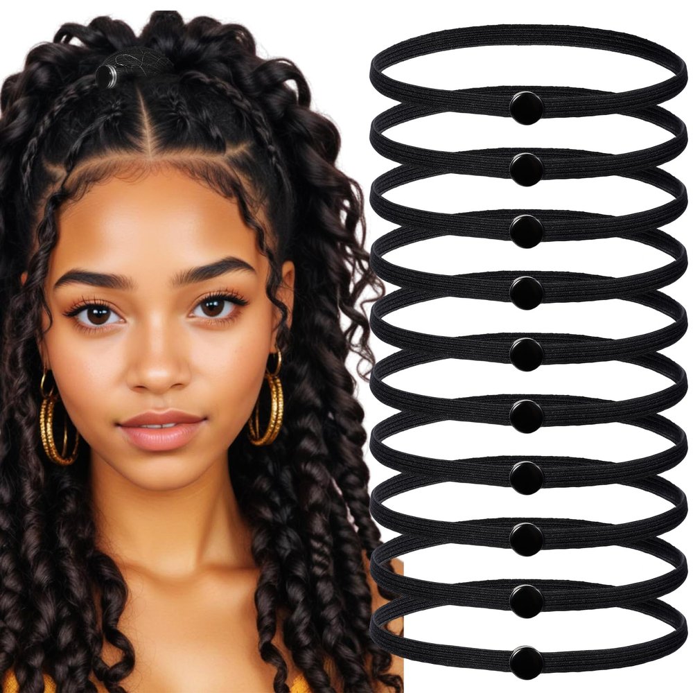 10 PCS Elastic Snap Hair Ties Extra Strength Snap Hair Tie Elasticity Snaps Afro Puff Ponytail Rope Connectable Hairs Ties for Braids Black Non Slip Hairs Rope Swirly Curly