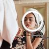 8inch LED Lighted Wall Mounted Bathroom Mirrors,Double-Sided Folding Beauty Mirror 360 Swivel Extendable Makeup Mirror Round Shape, USB Recharge (Antique Copper 5X) view 3
