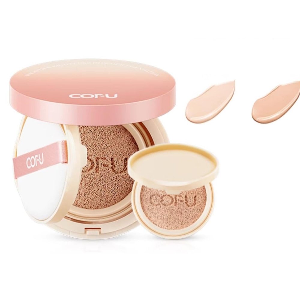 1 PC COFU Air Cushion CC Cream Foundation, Long Lasting Light Weight Moisturizing Foundation Cushion BB Cream with Refill (Natural, 13g+13g)