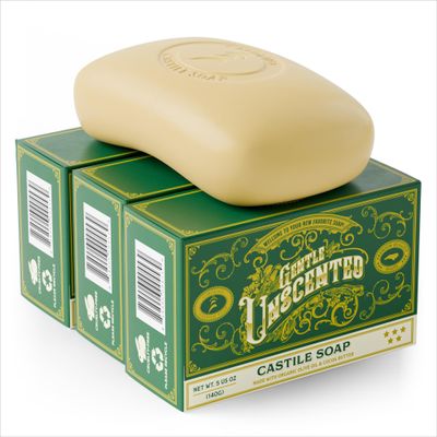 Carolina Castile Soap Vegan Unscented Castile Bar Soap 3 Bars of Natural Soap for Men, Women, and Kids Gentle, Hydrating Castile Soap Bars with Organic Cocoa Butter and Olive Oil, 5 Oz. Each