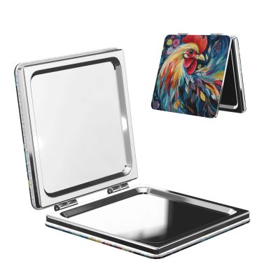 HCLYvexiria Compact Mirror Travel Makeup Mirror Portable Pocket Mirror Art Colorful Chicken Makeup Mirror PU Double-Sided Magnifying 1x/2x Magnification Travel Mirror for Daily Work Business Square