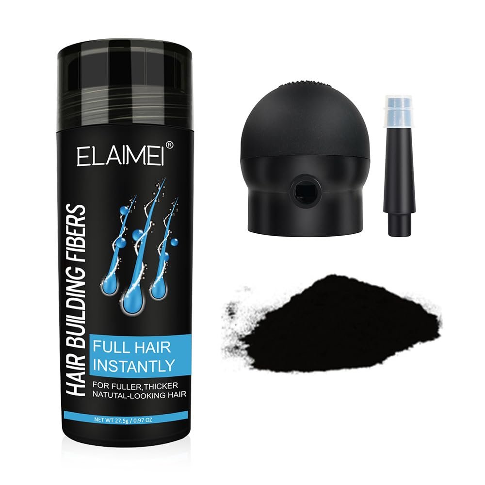 Hair Fibers for Thinning Hair & Bald Spots - 27.5g Bottle - Conceals Hair Loss in Seconds - Hair Powder for Women & Men,Fill In Fine or Thinning Hair Instantly Thicker (Black)