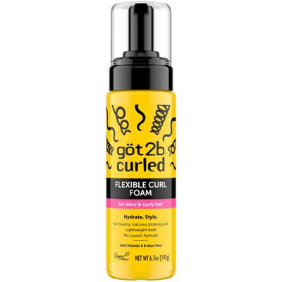 Got2B Curled Flexible Curl Foam, 6.7 Fl Oz, Hair Mousse for Frizz Control and Heat Protection, Lightweight Hold, No-Crunch Definition for Wavy & Curly Hair Styling, Aloe Vera & Vitamin E Infused
