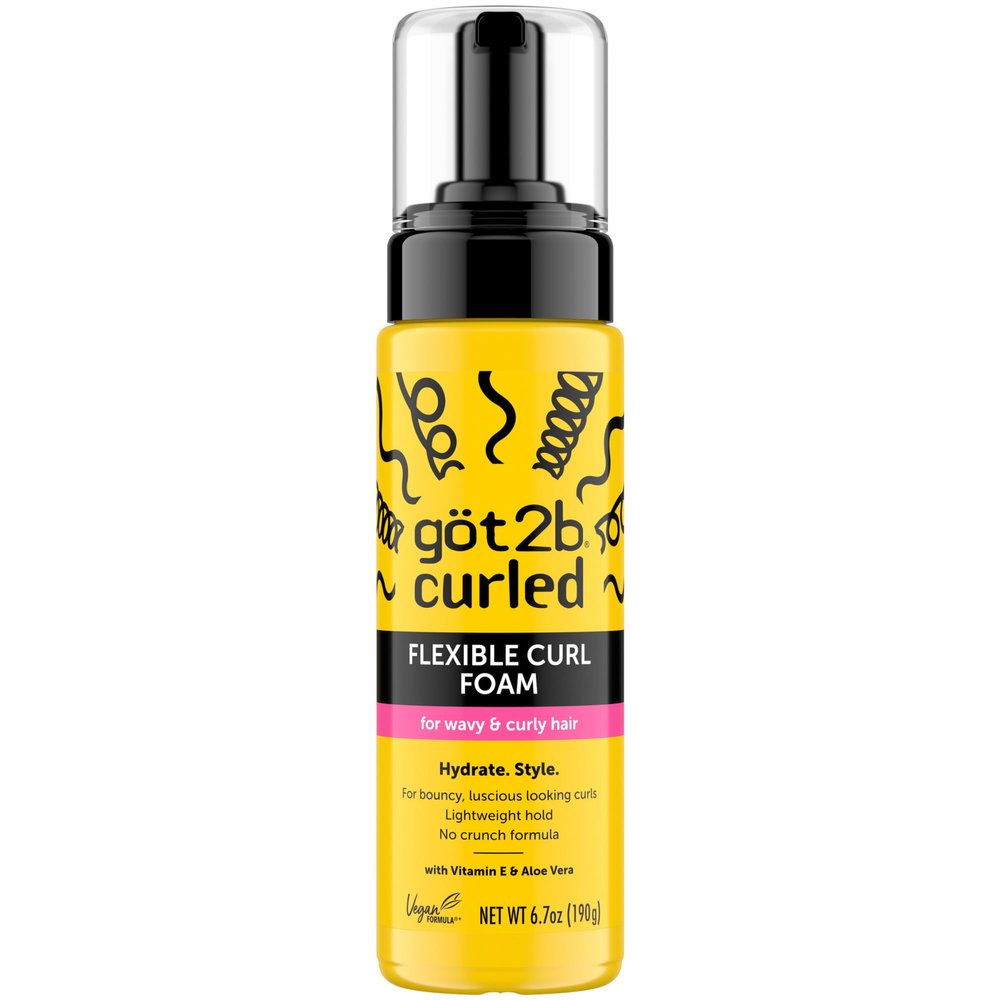 Got2B Curled Flexible Curl Foam, 6.7 Fl Oz, Hair Mousse for Frizz Control and Heat Protection, Lightweight Hold, No-Crunch Definition for Wavy & Curly Hair Styling, Aloe Vera & Vitamin E Infused