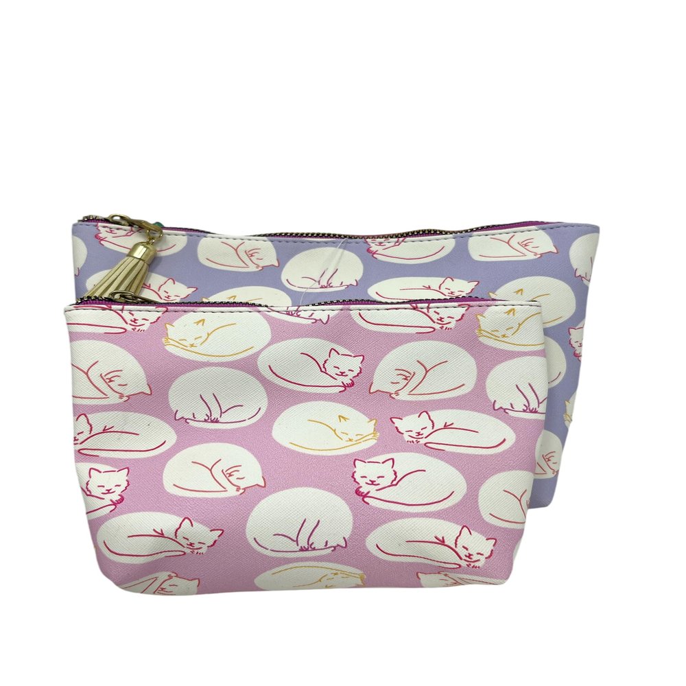 AWW GIFFTS Let Sleeping Cat Lay ~ Kitten, Kitty Cosmetic Makeup Bag - Case Portable for Toiletry Travel and gift | 2-Pack