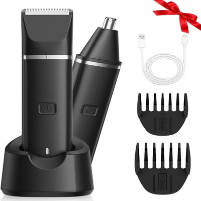 VG VOGCREST Electric Bikini Trimmer: 2 in1 Body Facial Hair Remover - Painless Pubic Hair Shaver (Black)