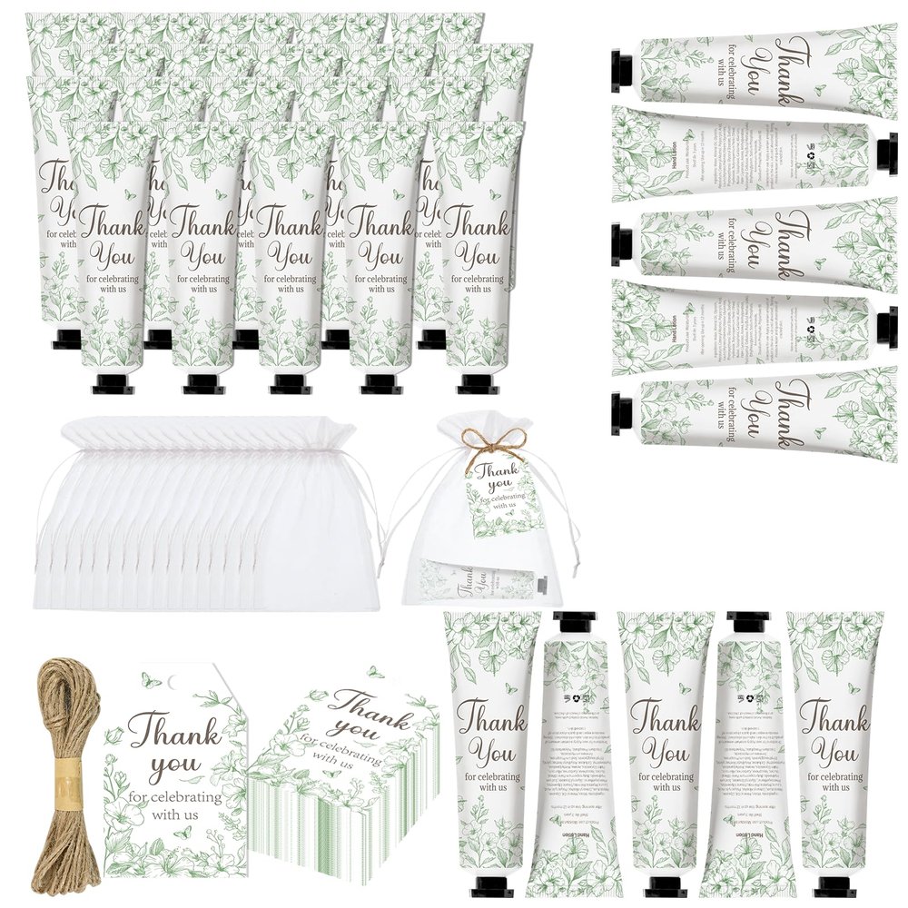 50 Sets Baby Shower Hand Cream Gift Set, Hand Cream Bulk Bridal Shower Favors for Guests with Thank You Card and Organza Gift Bags, Thank You Gifts Hand Lotion for Women