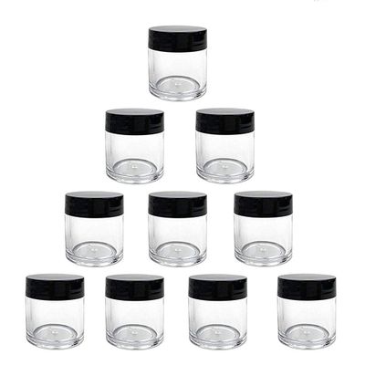 10 Pcs 30ml 1oz Plastic Cosmetic Jars Empty Refillable Clear Round Pot Jars with Black Lid Makeup Sample Storage Containers for Eye Shadow Lotion Cream Jewelry Craft
