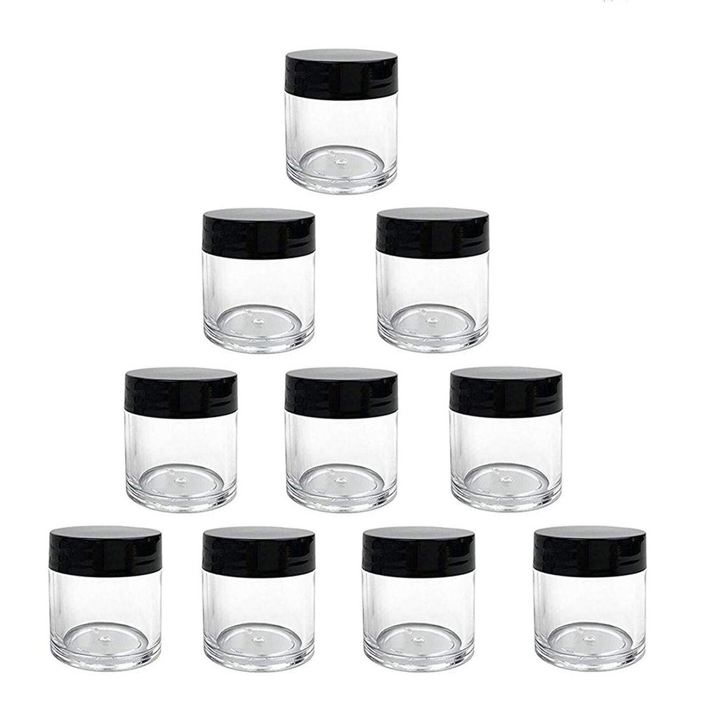 10 Pcs 30ml 1oz Plastic Cosmetic Jars Empty Refillable Clear Round Pot Jars with Black Lid Makeup Sample Storage Containers for Eye Shadow Lotion Cream Jewelry Craft
