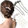 2Pcs Pearl U Shaped Hair Pins for Buns U Shaped Hair Pin French Pins for Thick Hair French Twist Hair Side Combs for Women Black Gold Hair Comb Metal Hair Fork Hair Forks Hairpins Hairfork Hair Sticks view 1