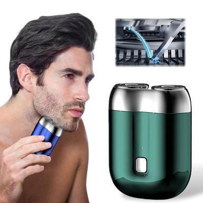 New Model Mini Dual-Head Electric Shaver, Mini Razor Dual Head Portable, Pocket Size Washable Electric Razor, Unisex Mini Portable Electric Shaver with Double-Ring Magnetic Cutter (Green)