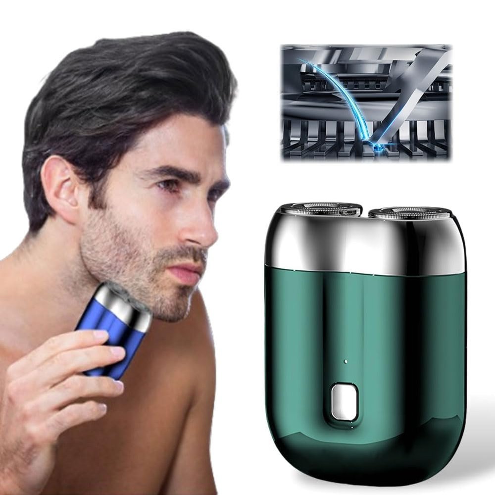 New Model Mini Dual-Head Electric Shaver, Mini Razor Dual Head Portable, Pocket Size Washable Electric Razor, Unisex Mini Portable Electric Shaver with Double-Ring Magnetic Cutter (Green)