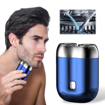 New Model Mini Dual-Head Electric Shaver, Mini Razor Dual Head Portable, Pocket Size Washable Electric Razor, Unisex Mini Portable Electric Shaver with Double-Ring Magnetic Cutter (Blue)