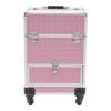 Bazargame Aluminum Rolling Makeup Train Case, Large Storage Professional Cosmetic Trolley Makeup Travel Case with Drawer, Travel Cosmetic Organizer with Wheels for Nail Tech Hairstylist Barber, Pink view 1