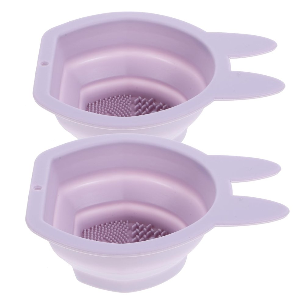 ASAKKURA 2pcs Rabbit Shaped Silicone Makeup Brush Cleaner Bowl Hanging Makeup Brush Sponge Cleaner Spinner